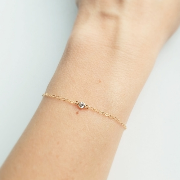 Sea and Citrus Jewelry - Dainty Goldfilled Cubic Zironica Charm Bracelet